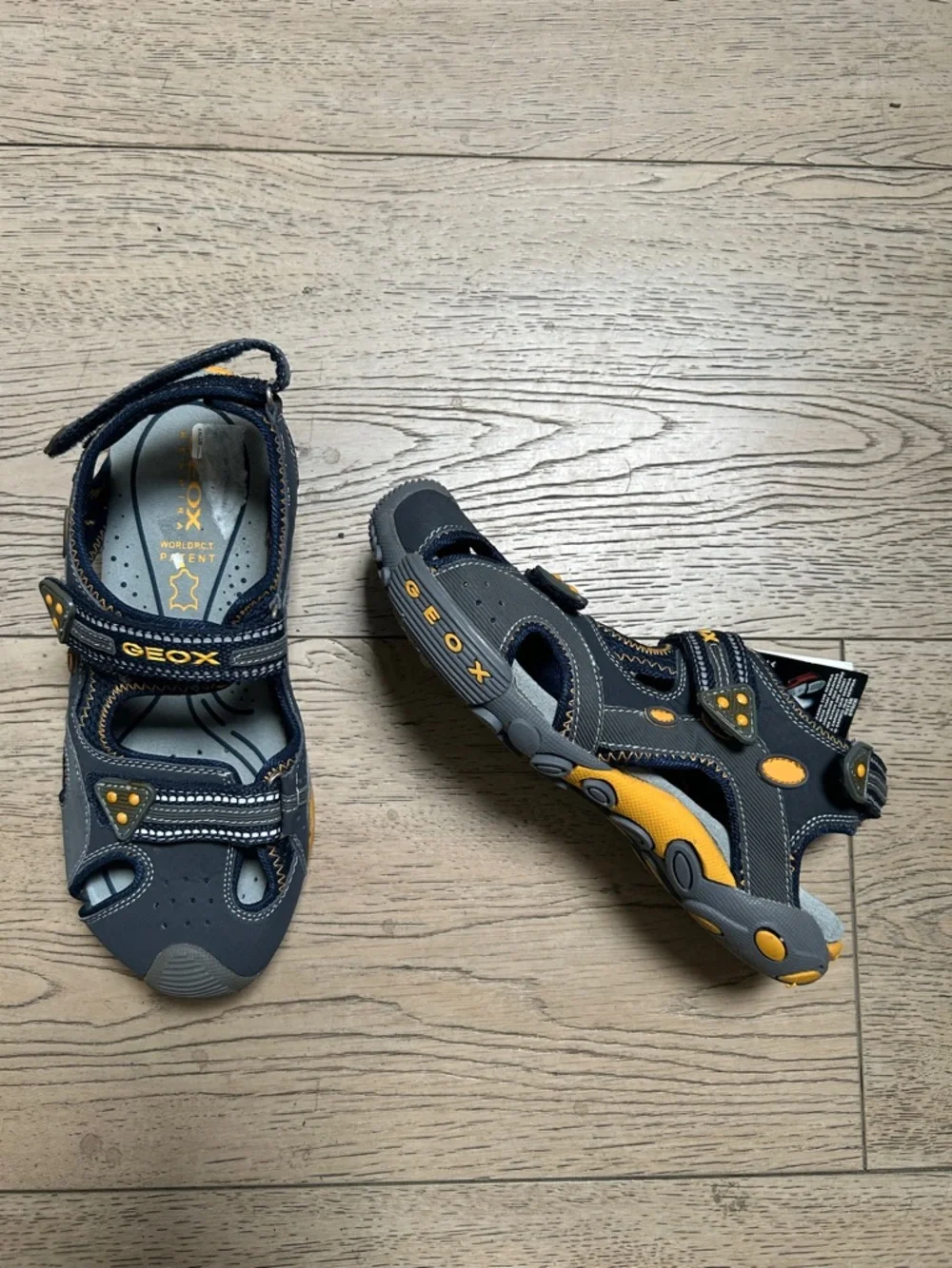Geox Navy, Gray and Yellow Kids' Closed-Toe Sandals. New in box. Never worn. - Picture 4 of 7